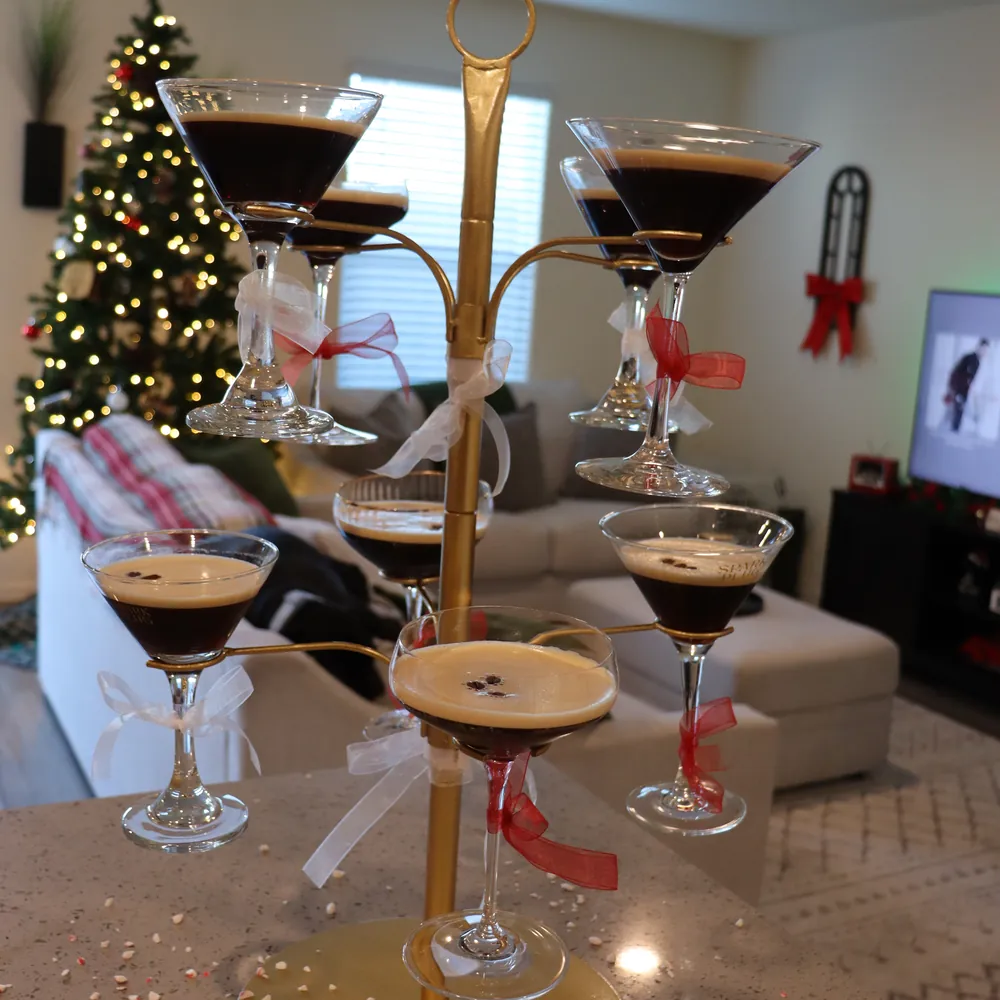 Holiday table set with Spark Plug espresso martinis
