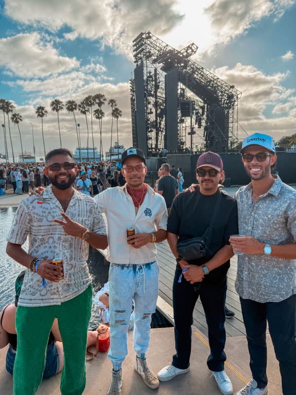 Group with Spark Plug cans at the waterfront main stage, Horizon Fest San Diego