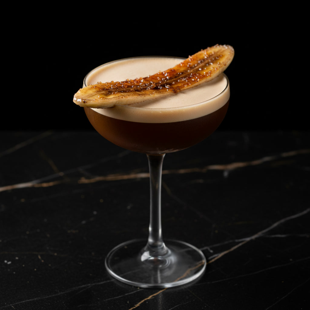 Spark Plug nitro espresso martini — Bananas Foster, a bruléed banana slice