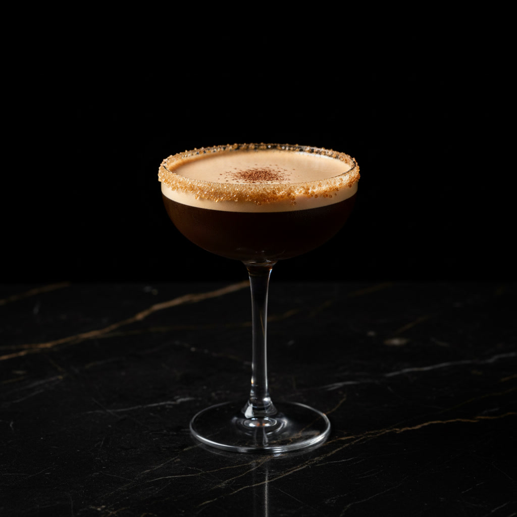 Spark Plug nitro espresso martini — Candy Apple, a brown-sugar rim