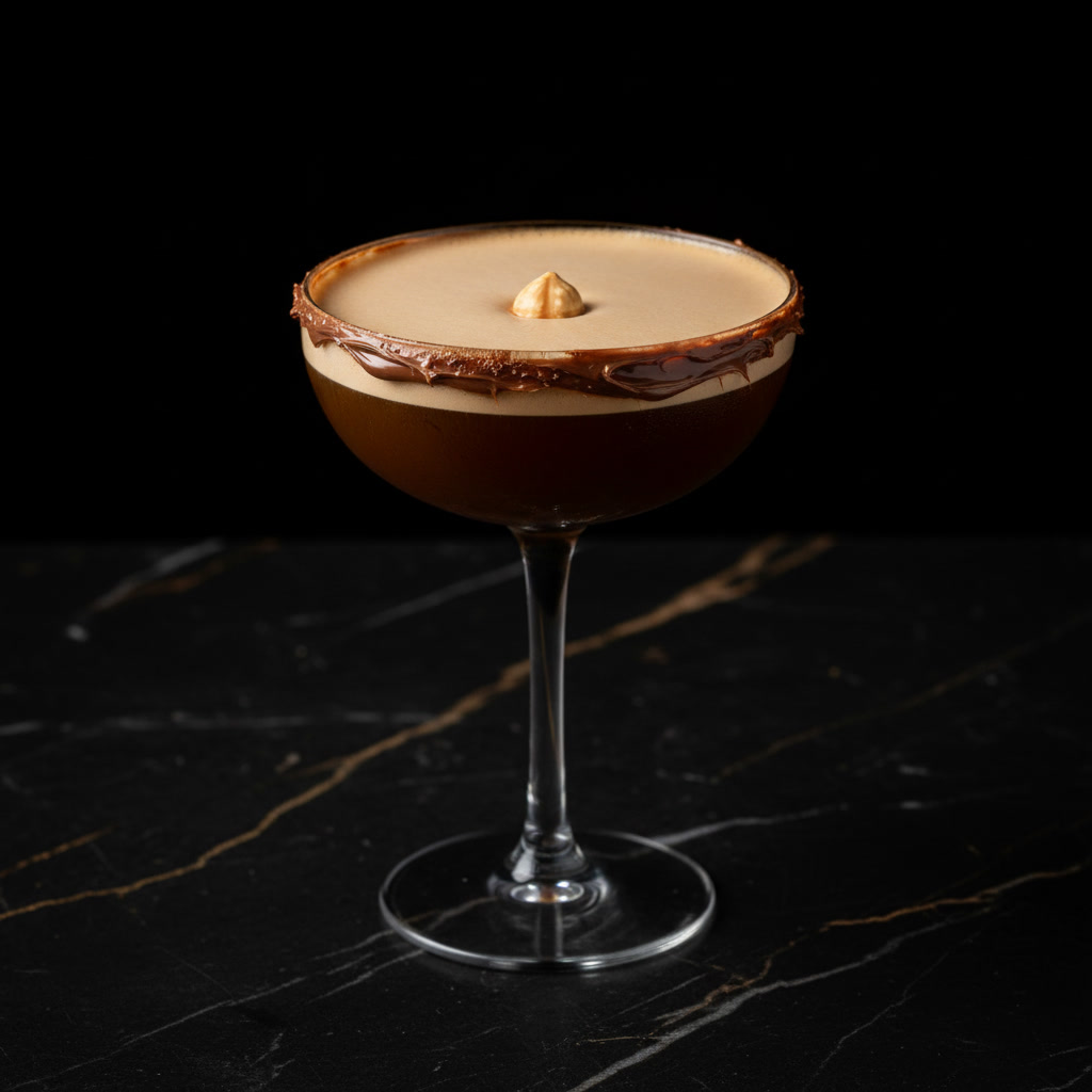Spark Plug nitro espresso martini — Golden Hour, a Nutella rim + a toasted hazelnut